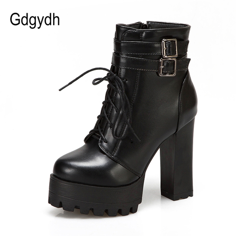 Gdgydh 2022 russe Hots ventes femmes chaussures plate-forme épaisse talon haut femme bottines bout rond à lacets fermeture éclair moto bottes ► Photo 1/6