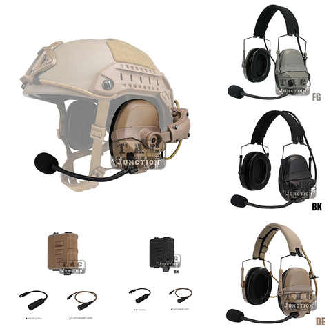 Casque de Communication tactique avec ampli, ensemble FCS V60 PTT, casque amélioré, réduction du bruit, connecteur + câble adaptateur à 6 broches ► Photo 1/6