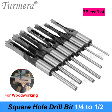 Turmera perceuse à trous carrés 1/4 à 1/2, mèche de 45 en acier, outils de travail du bois pour perceuse tournevis à ouverture carrée 7 pièces ► Photo 1/6