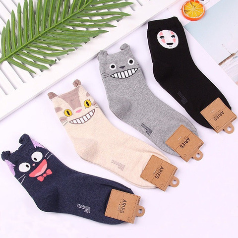 Chaussettes Totoro avec dessin animé pour femmes, sans visage, homme et chat, chaussettes confortables, classiques, en coton coréen, tendance amusante, printemps, automne ► Photo 1/6