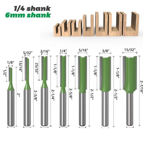 Jeu de mèches droites en carbure de tungstène, fraise à bois à tige simple et Double cannelure 6mm/6.35mm pour outils de menuiserie 1 à 7 pièces ► Photo 1/6