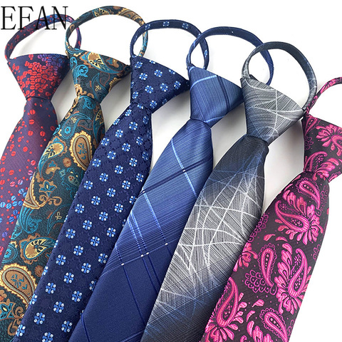 Cravate avec fermeture éclair pour homme, 7cm, bleu Royal, cravate paresseuse, motif Paisley, motif floral, Business, mariage ► Photo 1/6