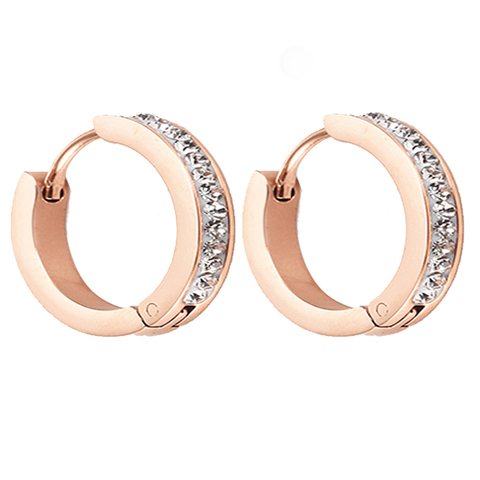 OUFEI – boucles d'oreilles créoles en or Rose pour femmes, rondes en cristal, mignonnes, à la mode, en acier inoxydable, bijoux coréens de luxe ► Photo 1/6