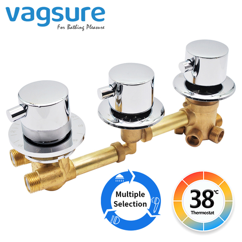 Nouveau Triple poignée thermostatique en laiton robinet de douche salle de douche Auto thermostatique vanne de commande mitigeur 2/3/4/5 voies inverseur ► Photo 1/6