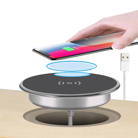 Chargeur sans fil rapide pour iphone 11 Pro Max Xs XR X 8 Plus, tapis de chargement intégré pour meubles de bureau ► Photo 1/6