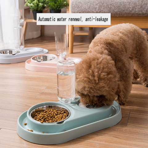 Distributeur d'eau pour animaux domestiques, bol en plastique à double Port, anti-éclaboussures, fournitures d'alimentation et d'arrosage pour chiens et chats ► Photo 1/1
