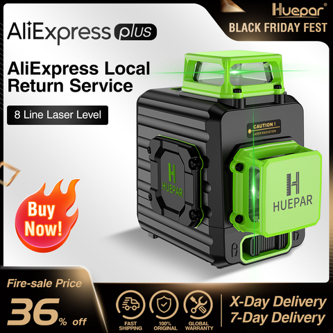 Huepar 2x360 ligne croisée niveau Laser auto-nivelant faisceau vert Li-ion batterie avec Port de charge type-c et étui de transport rigide ► Photo 1/6