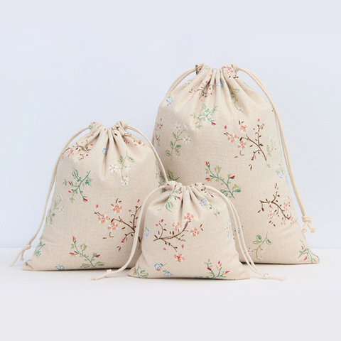 Sac à cordon littéraire en coton et lin pour femmes, Vintage, plante à fleurs, café, cadeau, emballage de bonbons, pochette de voyage, porte-monnaie ► Photo 1/6