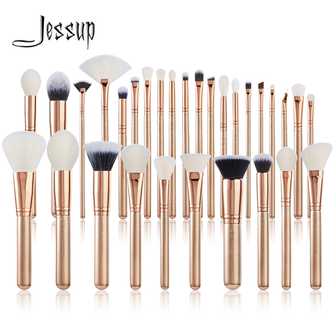 Jessup maquillage pinceau ensemble fond de teint poudre ombre à paupières Liner correcteur Blush pinceaux Maquillaje 25 pièces or/or Rose ► Photo 1/6