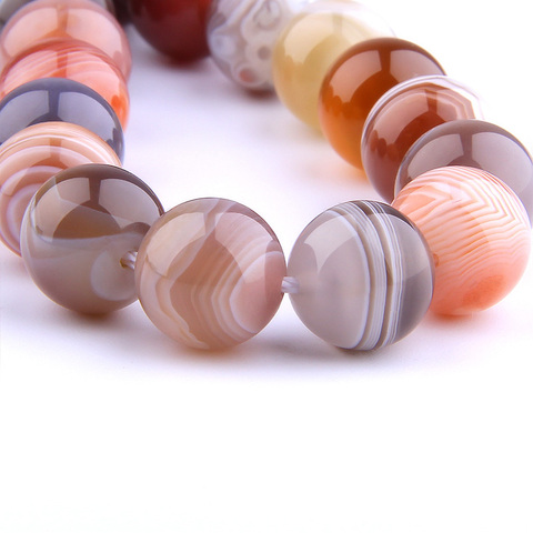 Perles d'agates du Botswana, café naturel, entretoise de perles d'agate à rayures amples, perles rondes en pierre de gemme 6 8mm, bricolage pour la fabrication de bracelets ► Photo 1/6