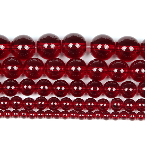 Perles rondes en pierre naturelle, pierre lisse, grenade rouge, breloque en verre, pour la fabrication de bijoux, couture, Bracelet, bricolage, Strand4-12MM ► Photo 1/5