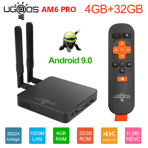 UGOOS AM6 Plus Android 9.0 Boîte de TÉLÉVISION intelligente 4 GO DDR4 32 GO ROM Amlogic S922X-J BT 5.0 2.4G 5G WiFi LAN 1000M vs AM6 pro décodeur ► Photo 1/6