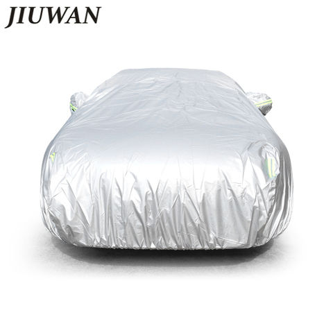 JIUWAN-bâches universelles pour voiture SUV, Protection contre la poussière solaire, Protection contre les UV, couverture complète pour voiture d'extérieur à rayures réfléchissantes en argent ► Photo 1/6