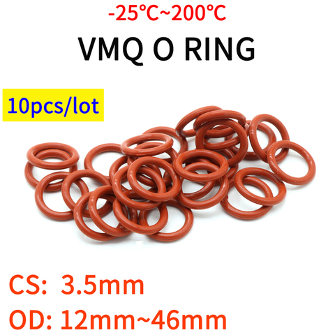 Joint torique en Silicone VMQ rouge CS 3.5mm OD 12 ~ 46mm, 10 pièces, rondelle étanche en caoutchouc isolant rond en forme de O ► Photo 1/3