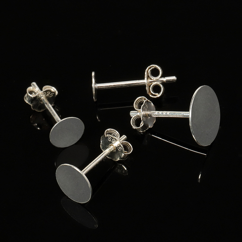 20 pièces 925 boucles d'oreilles en argent Sterling paramètres 3/4/5/6/8mm ébauches Base ronde pour Cabochon boucle d'oreille plate oreille poteau argent pur ► Photo 1/6