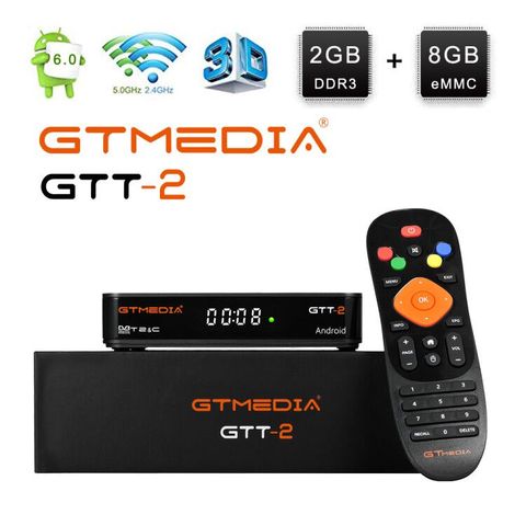 Gtmedia GTT2 Android 6.0 récepteur satellite DVB-T2/câble/ISDBT Amlogic S905D 2 + 8GB H.265 WIFI intégré 2.4G TV Box ► Photo 1/6