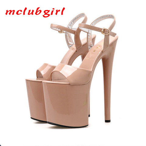 Mclubgirl 2022 femmes poisson orteil noir blanc Sexy Super talons hauts sandales modèle T Station 20CM scène Catwalk sandales JXQ ► Photo 1/6