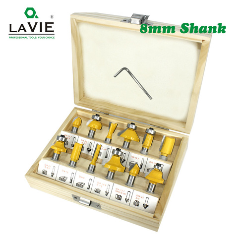 LAVIE 12 pièces 8mm Ensemble de Bits De Routeur de Coupe Fraise Droite Bois Embouts de Coupe En Carbure De Tungstène Bois Coupe MC02006 ► Photo 1/6