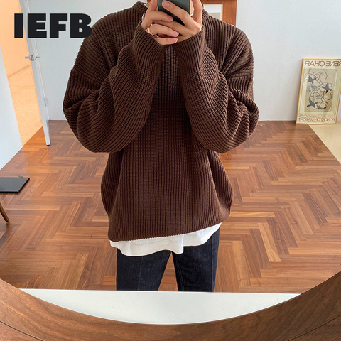 IEFB automne hiver col rond pull hommes mode coréenne couleur unie en vrac basique lâche kintwear vintage vêtements surdimensionné Y4524 ► Photo 1/6