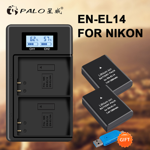 PALO EN-EL14 EN-EL14A ENEL14 Batterie pour Nikon D3100 D3200 D3300 D3400 D3500 D5600 D5100 D5200 P7000 + LCD Chargeur de Piles ► Photo 1/6