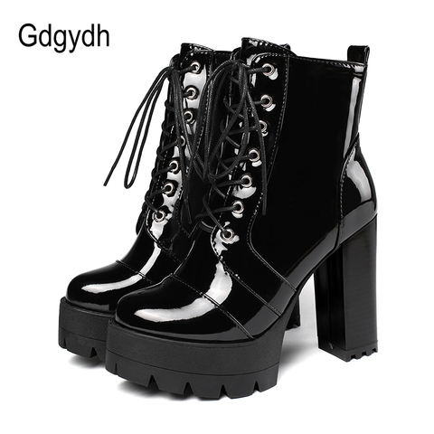 Gdgydh-bottines courtes gothiques pour femmes, en cuir verni, bout rond et fermeture éclair, 2022 ► Photo 1/6