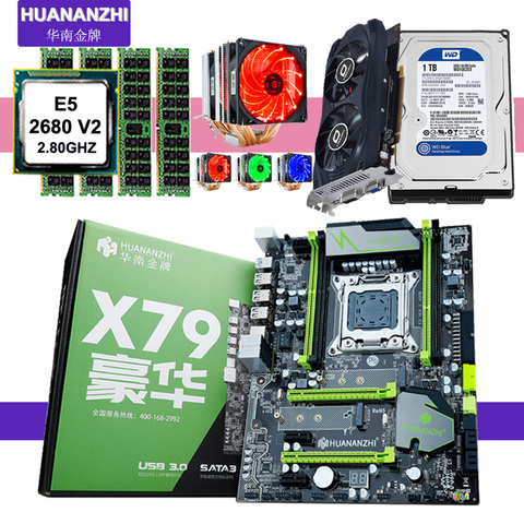 HUANANZHI X79 carte mère CPU Xeon E5 2680 V2 avec 6 caloducs refroidisseur RAM 16G RECC 1 to 3.5 'SATA HDD carte vidéo GTX750Ti 2G DDR5 ► Photo 1/1