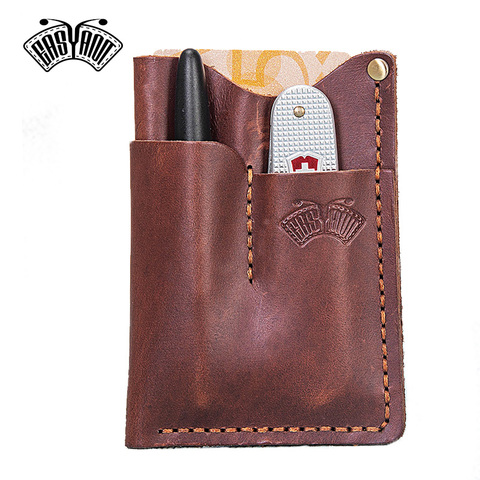 Étui en cuir à cire d'huile fait à la main, pochette de rangement EDC, multi-outils d'extérieur, marron ► Photo 1/6