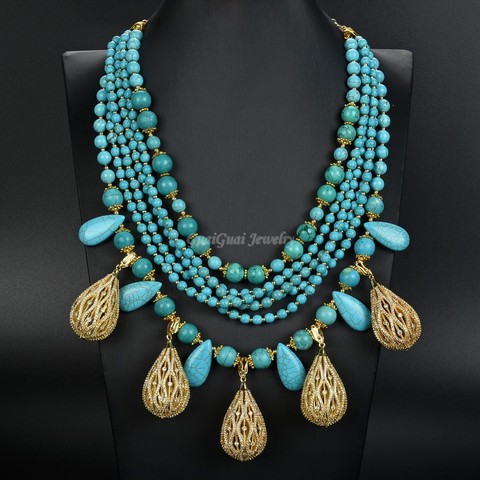 GG Jewelry – collier de 19 pouces, 6 brins de pierres précieuses bleues, pendentif en CZ ► Photo 1/4