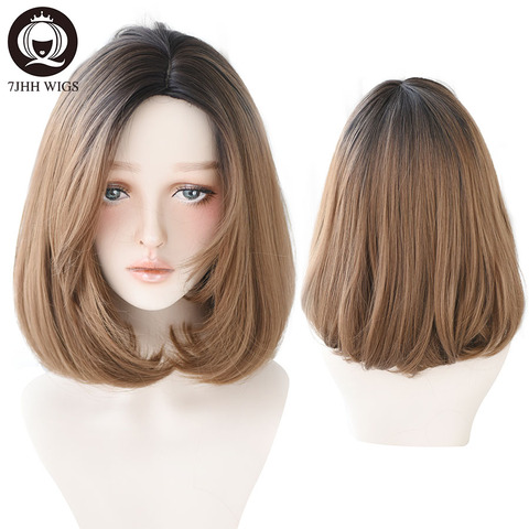 Perruque synthétique Lolita Blonde, coupe au milieu, coupe Bob, 2 tons, Ombre, noire, marron, résistante à la chaleur pour femmes ► Photo 1/6