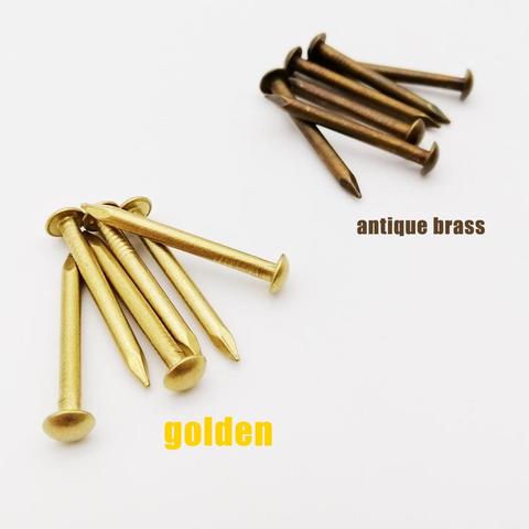 Mini tête d'ongle en laiton Antique Bronze doré, 10/100 pièces, diamètre 1.2mm 1.5mm 2mm 2.8mm, cuivre pur, petite tête ronde, longueur de collage = 8-50mm ► Photo 1/6