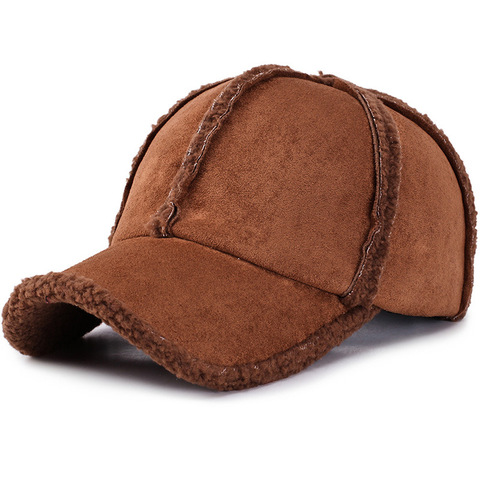 Casquette de Baseball pour homme et femme, en Faux daim, en molleton, pour l'hiver, ajustable, marron, gris, rose, à Six panneaux ► Photo 1/6