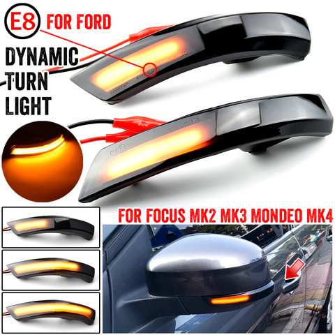 2 pièces clignotant dynamique LED aile latérale rétroviseur indicateur clignotant pour Ford Focus 2 3 Mk2 Mk3 Mondeo Mk4 ► Photo 1/6