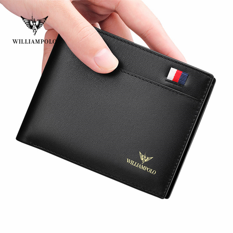 WilliamPOLO – portefeuille en cuir véritable pour hommes, marque de luxe, court, décontracté, mode jeune, cadeau Simple, Mini porte-cartes ► Photo 1/6