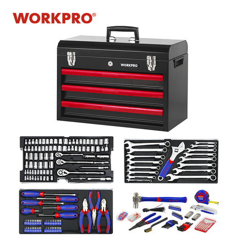 WORKPRO 408PC ensemble d'outils à domicile ensemble d'outils mécaniques avec boîte en métal robuste à 3 tiroirs ► Photo 1/6