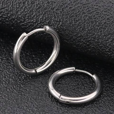 Boucles d'oreilles rondes en acier inoxydable, 2 pièces, or, noir, bleu, 316l, bijoux Punk, style coréen mignon, cercle épais de 2.5mm ► Photo 1/6