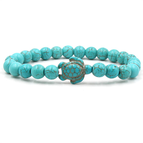 Bracelets en perles Turquoises naturelles, bijoux en pierre volcanique pour hommes ► Photo 1/6