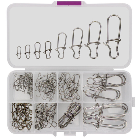 20-100 pièces/lot en acier inoxydable crochet serrure Snap Pin rapide Clip pivotant solide anneaux sécurité boutons-pression crochet de pêche leurres connecteur ► Photo 1/6