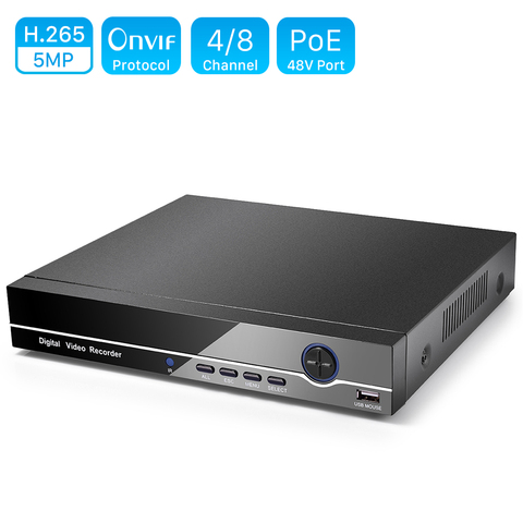 H.265 H.264 4CH 8CH CCTV NVR 48V PoE 4 * 5MP/ 8*4MP Surveillance enregistreur vidéo de sécurité ONVIF caméra IP détection de mouvement PoE NVR P2P ► Photo 1/6