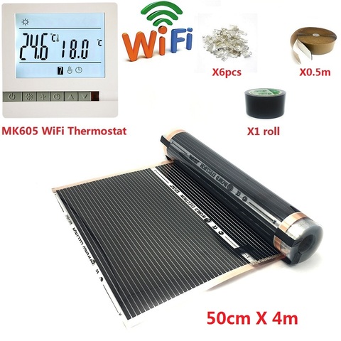 Kits de Film chauffant au sol, 50cm x 4m, 220V, infrarouge, avec pinces de Thermostat WiFi et pâtes d'isolation ► Photo 1/6