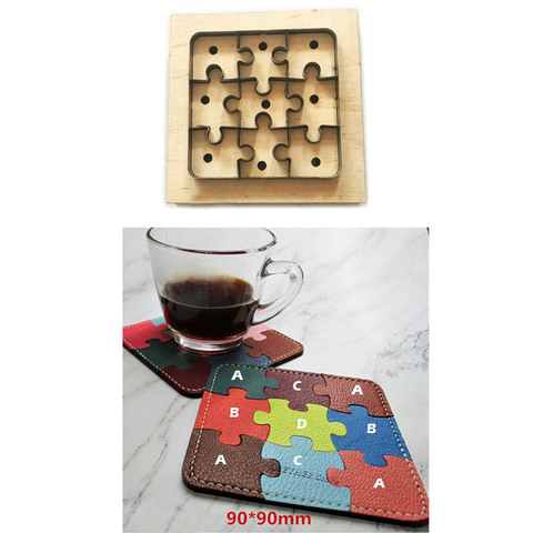 Puzzle en bois, lame en acier, puzzle en bois, modèle artisanal en cuir, poinçon, outil à main, couteau, moule fini, taille 90x90mm 1 ensemble ► Photo 1/2