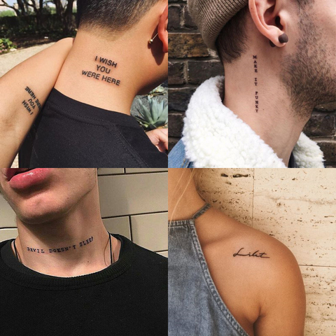 56 feuille autocollant de tatouage temporaire imperméable diable noir ne dort pas lettres anglaises Tatoo faux Tatto cou poignet pour femme hommes ► Photo 1/5