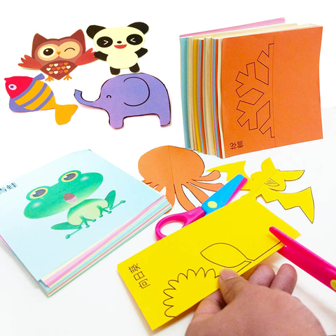 48 pièces enfants dessin animé bricolage papier coloré coupe pliant jouets kingergarden enfants artisanat d'art éducatif avec des outils de ciseaux cadeaux ► Photo 1/6