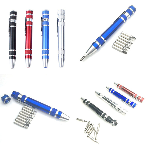 Tournevis de poche multifonction, outils à main, Mini stylo à outils Portable en aluminium, tournevis huit en un avec embouts magnétiques ► Photo 1/5