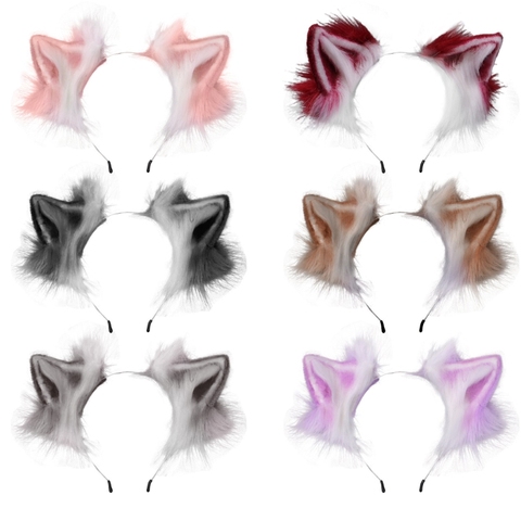 Fourrure peluche pliable loup chat oreilles bandeau contraste couleur Simutation Animal cheveux cerceau japonais Kawaii Cosplay casque ► Photo 1/6