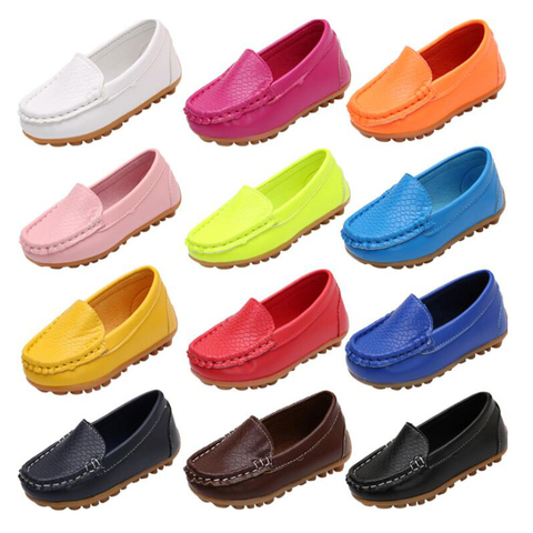 12 couleurs toutes les tailles 21-36 enfants chaussures PU cuir décontracté és garçons filles chaussures doux confortable mocassins sans lacet enfants chaussures ► Photo 1/6