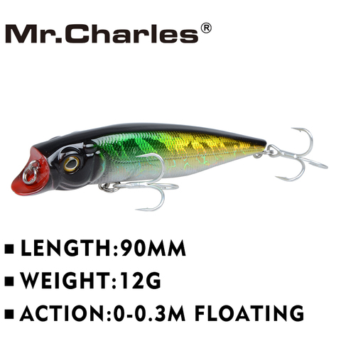 Mr.Charles – Leurre rigide flottant vibrant CMC031, appât artificiel idéal pour la pêche à l'alose ou à la manivelle, Wobbler, 90mm/12g, 0 à 0.3M ► Photo 1/6