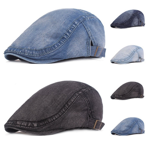 2022 nouveau printemps Denim béret chapeau pour hommes femmes décontracté unisexe jean béret casquette ajusté soleil Cabbie bec de canard plat casquette Gorras ► Photo 1/6