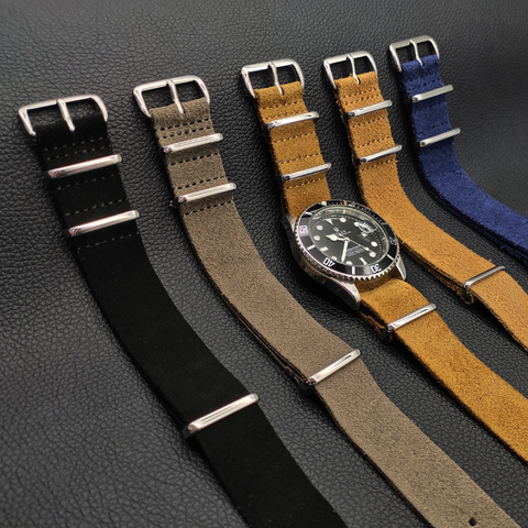 Bracelet de montre en daim souple de qualité supérieure, 20mm 22mm, en cuir véritable, ceinture de montre gris bleu noir, accessoires de montre ► Photo 1/6