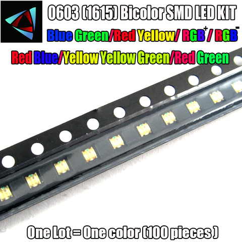 Diode électroluminescente SMD SMT, 100 diodes, 0603 diodes, 1615 couleurs, bleu, rouge, bleu, gris, jaune et vert, 1.6x0.8x0.6MM, pièces ► Photo 1/2