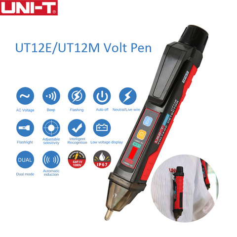 Détecteur de tension sans contact, stylo Volt, crayon de testeur IP67 24V-UNI-T V, lampe led, capteur de lumière Portable UT12E UT12M, 1000 ► Photo 1/6